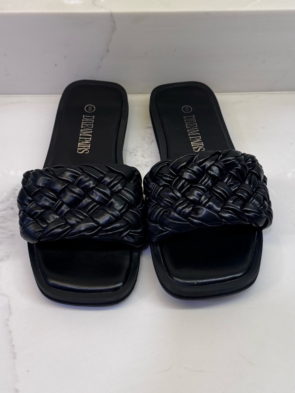 Dream Pairs Black Braided Slide Sandals for Women - Wide Band